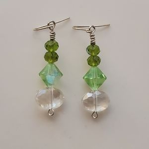 Descending Green to Clear Glass Bead Earrings